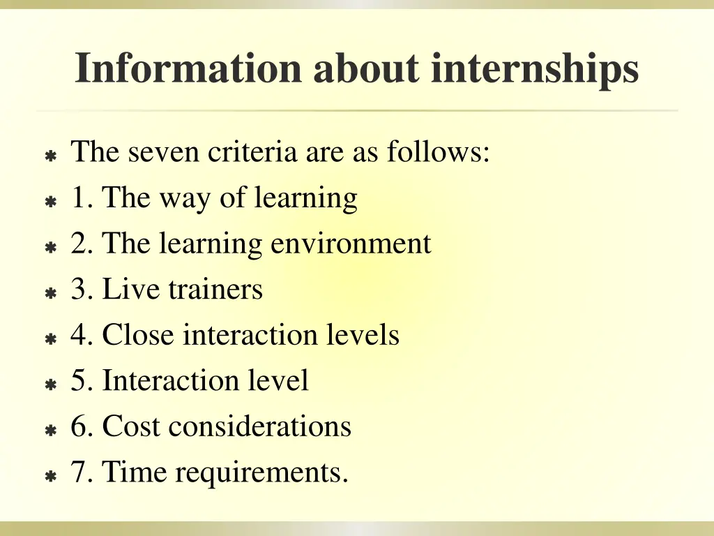 information about internships