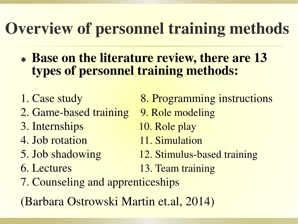 overview of personnel training methods