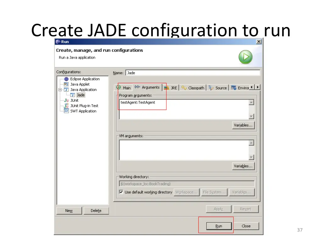 create jade configuration to run 4