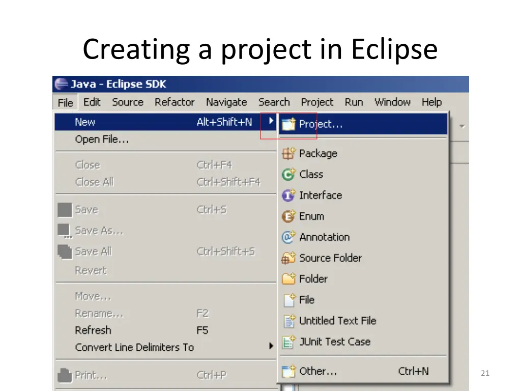 creating a project in eclipse