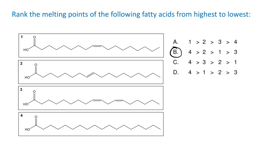 rank the melting points of the following fatty