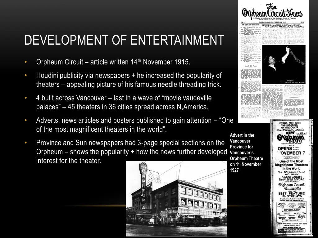 development of entertainment