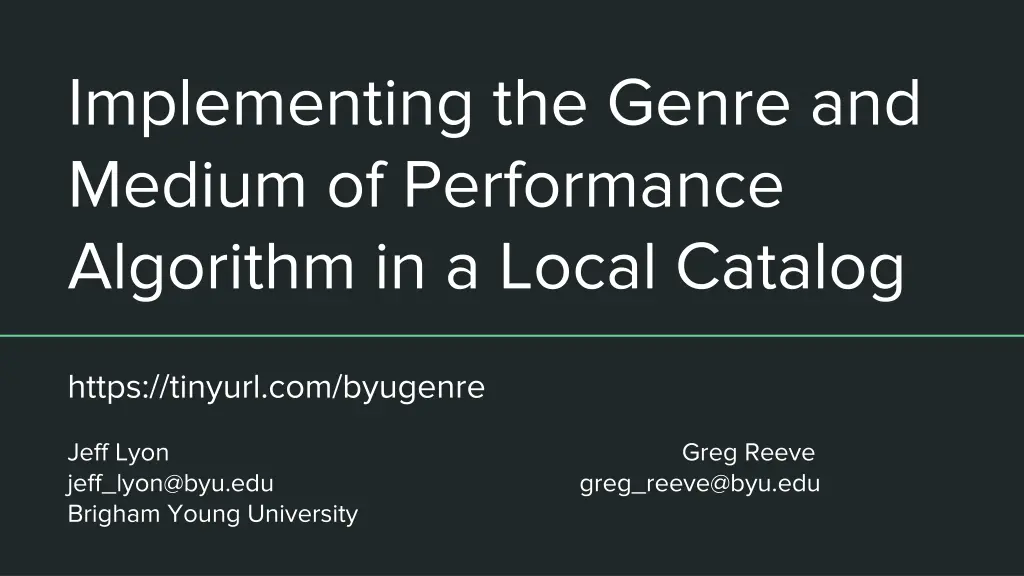 implementing the genre and medium of performance 1