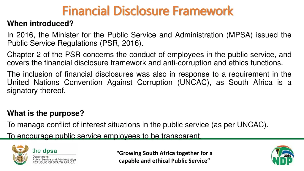 financial disclosure framework financial
