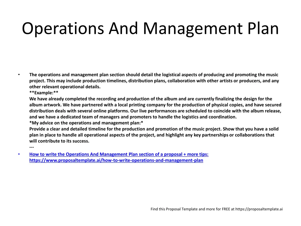 operations and management plan