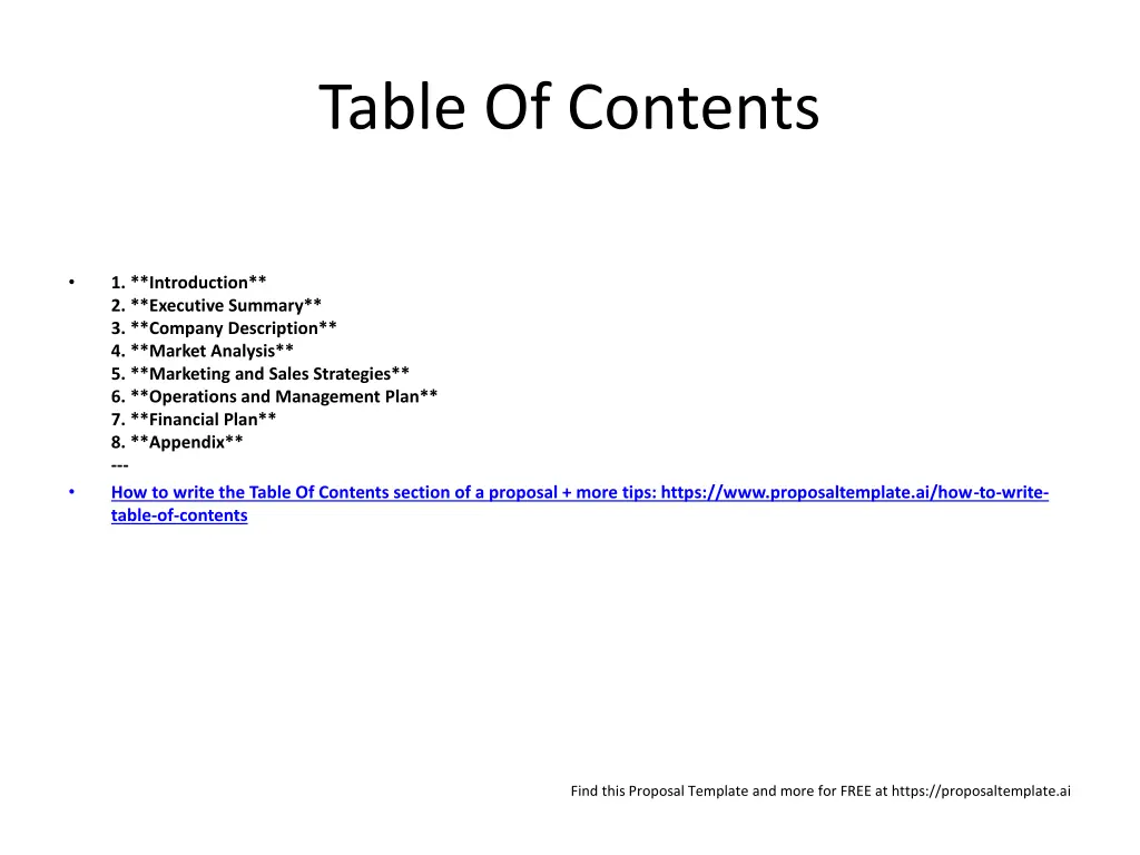 table of contents