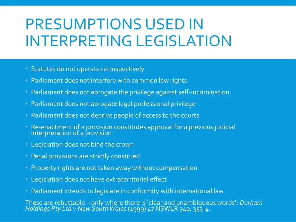 presumptions used in interpreting legislation