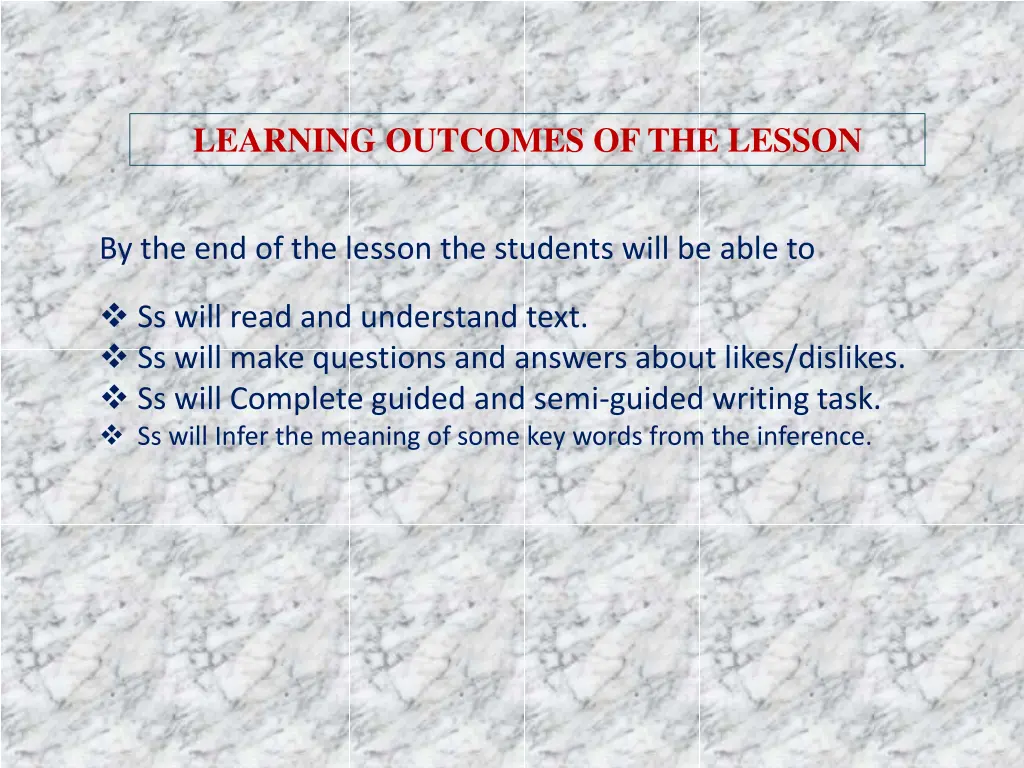 learning outcomes of the lesson