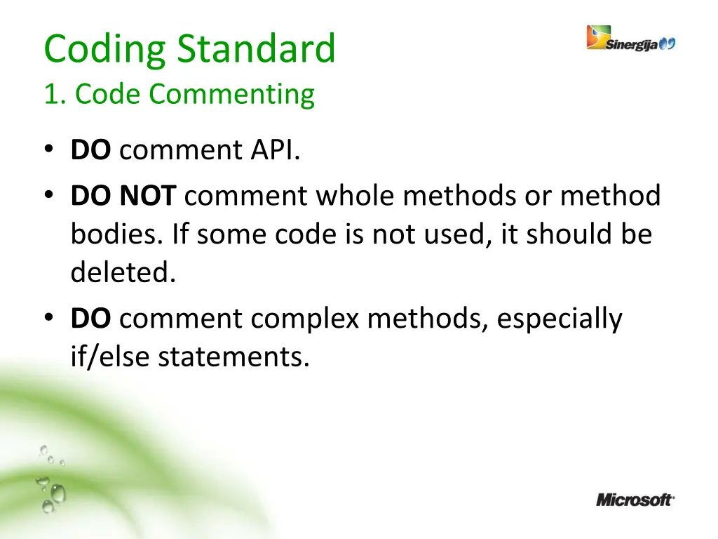 coding standard 1 code commenting