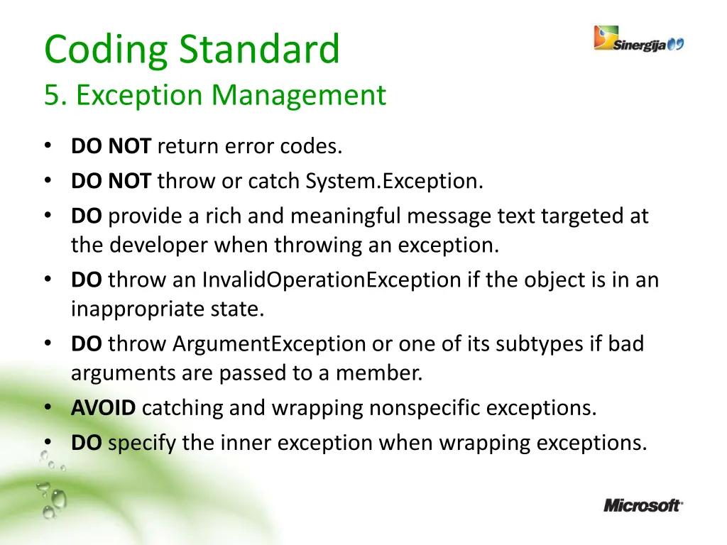 coding standard 5 exception management