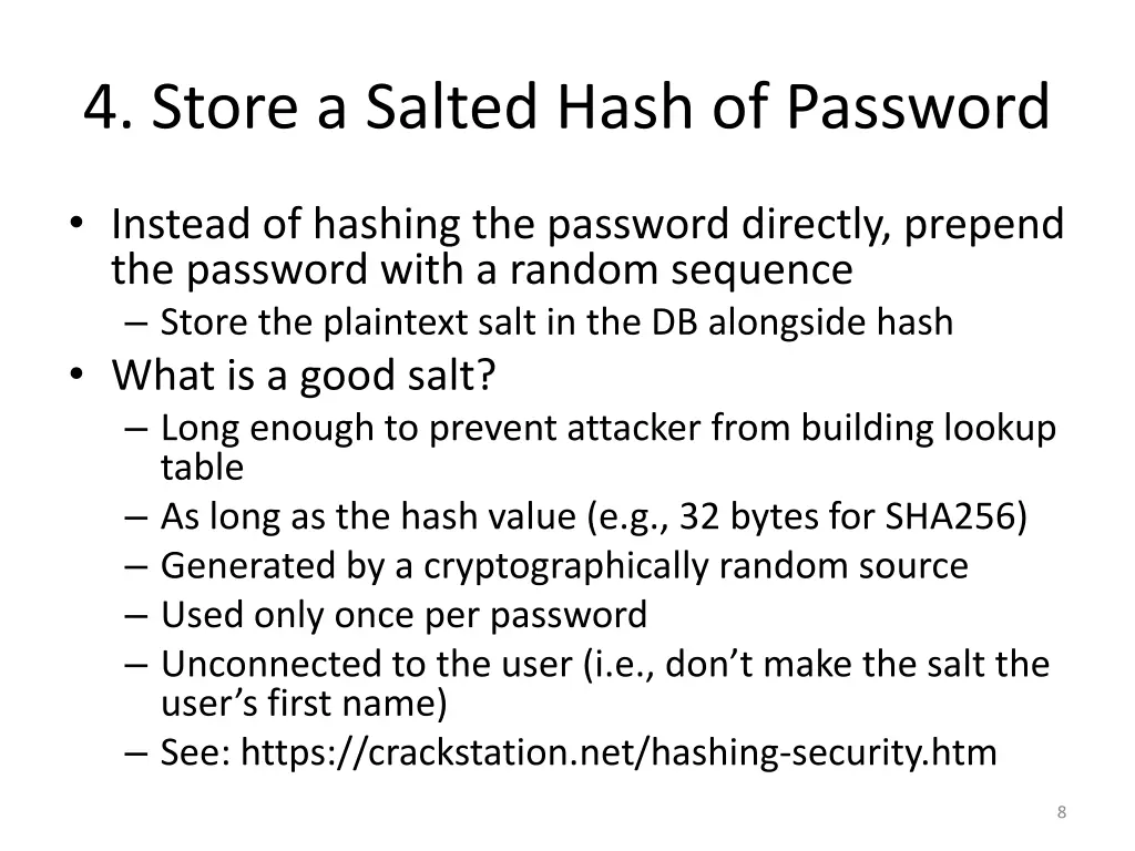 4 store a salted hash of password