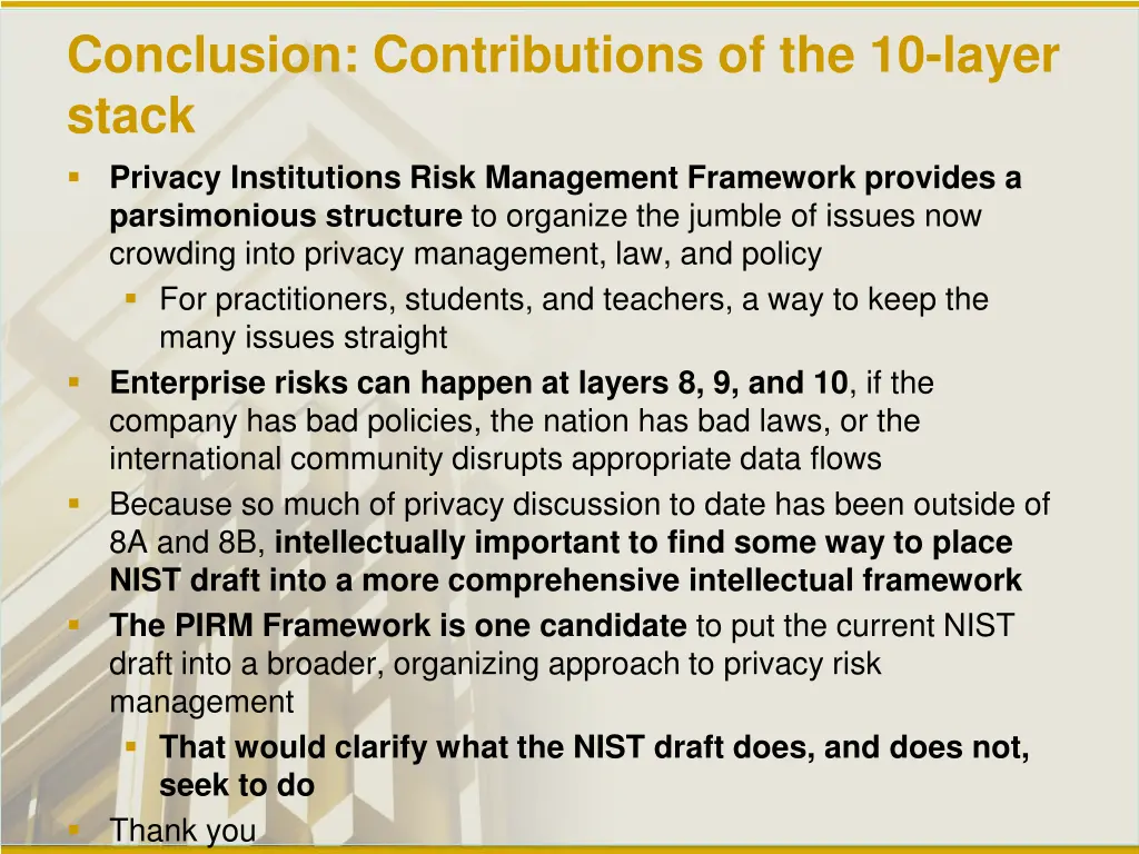 conclusion contributions of the 10 layer stack