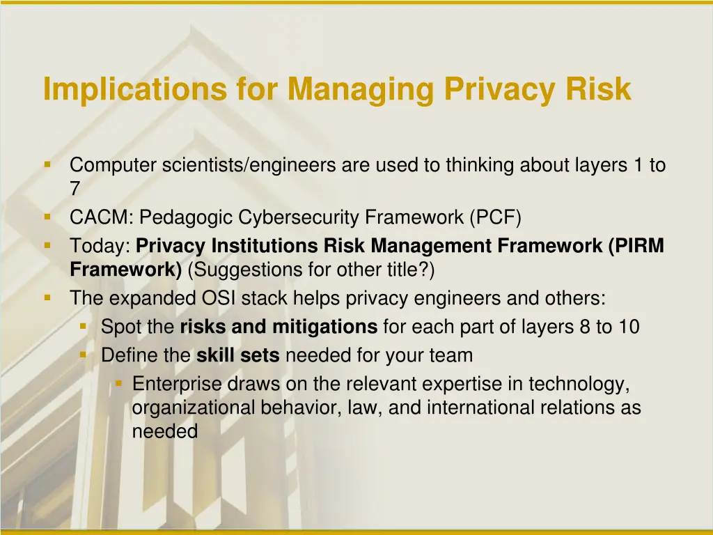 implications for managing privacy risk