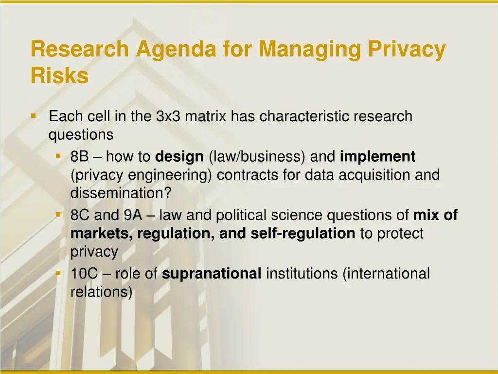 research agenda for managing privacy risks