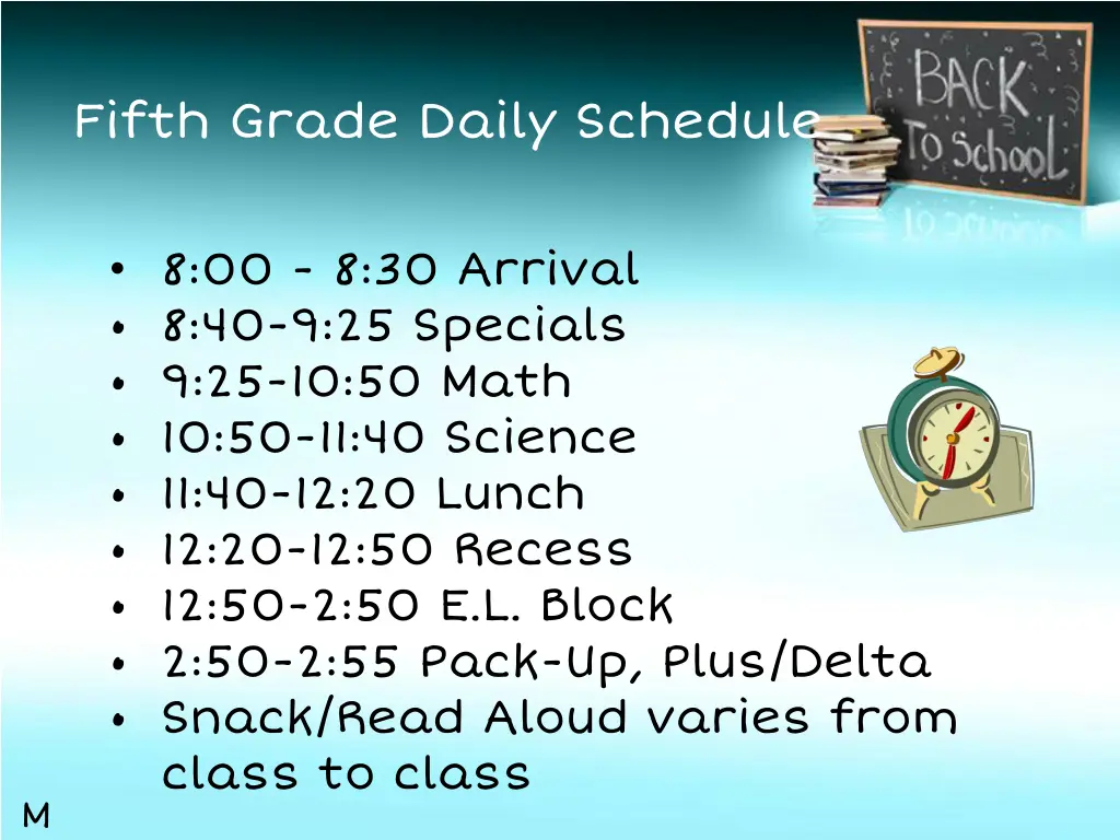 fifth grade daily schedule