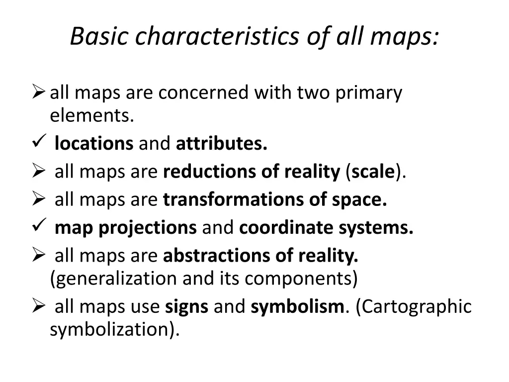 basic characteristics of all maps