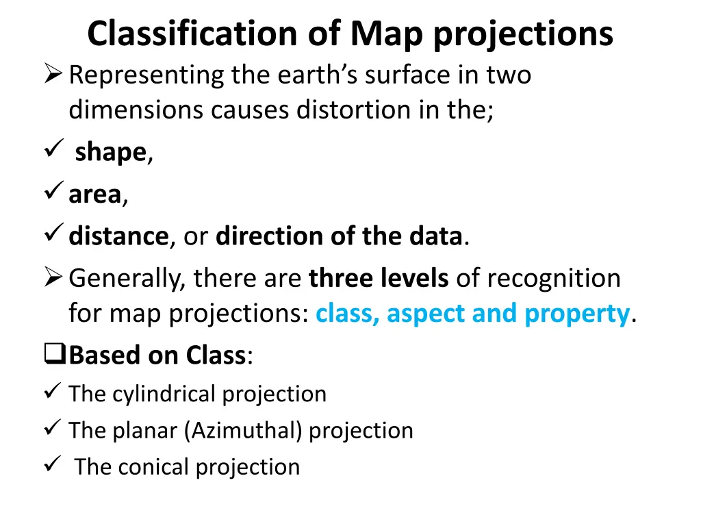 classification of map projections representing