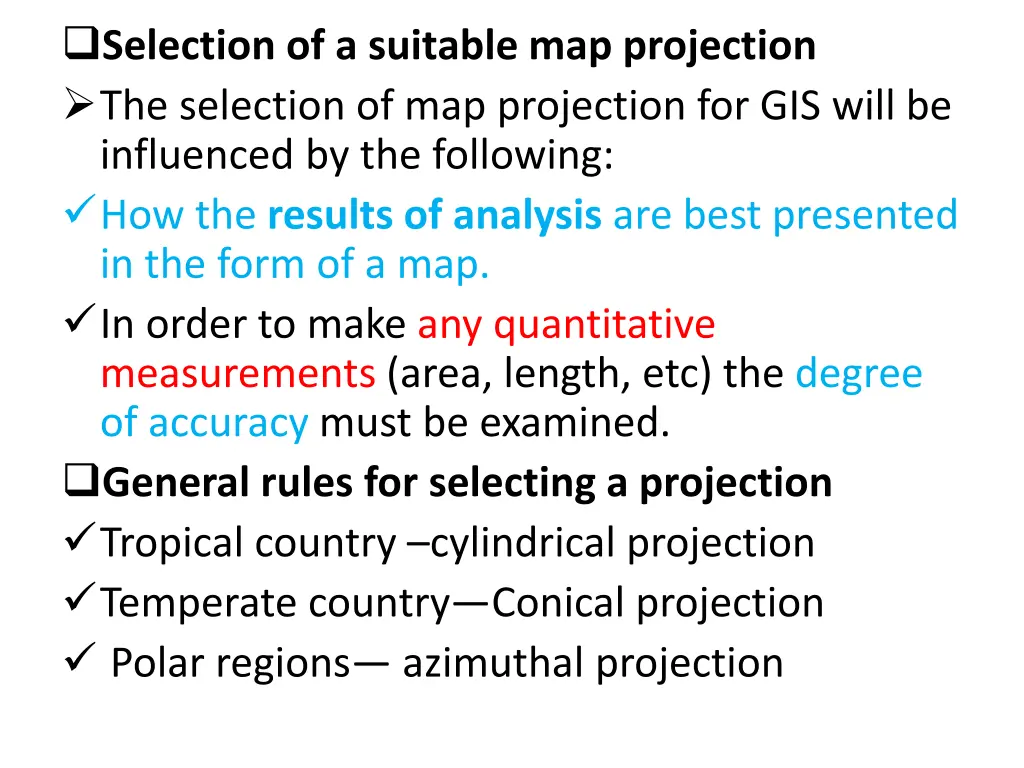 selection of a suitable map projection