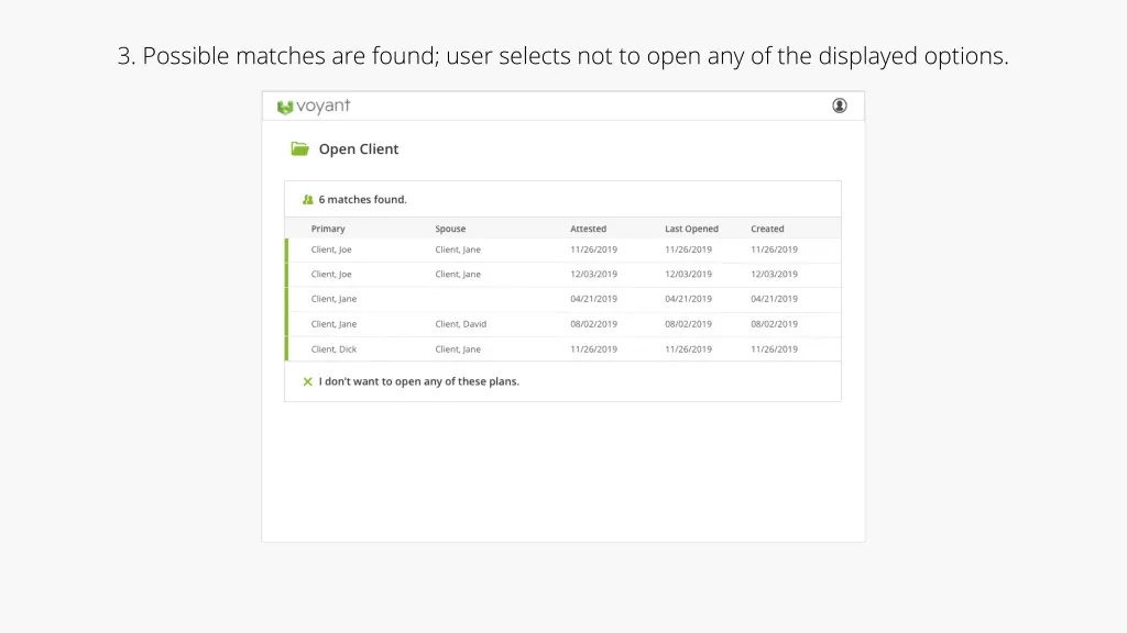 3 possible matches are found user selects