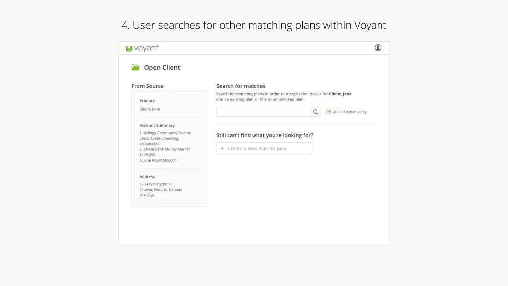 4 user searches for other matching plans within