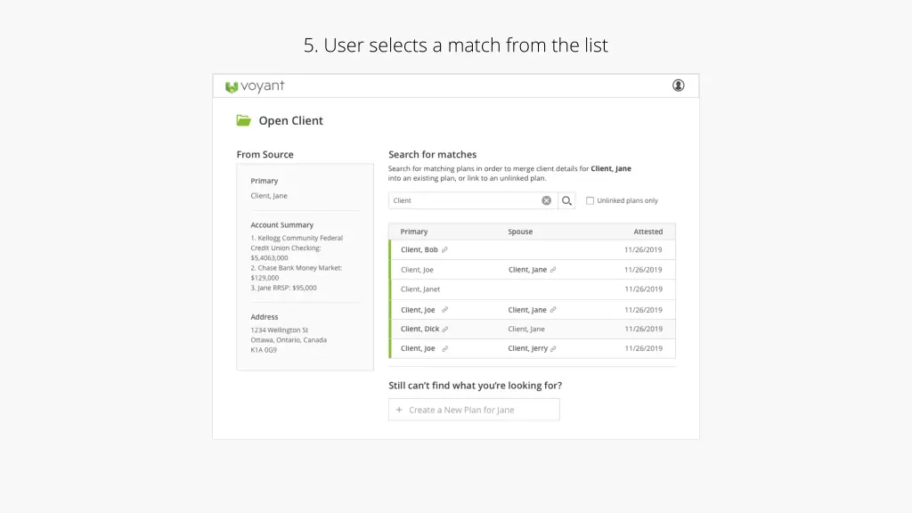 5 user selects a match from the list