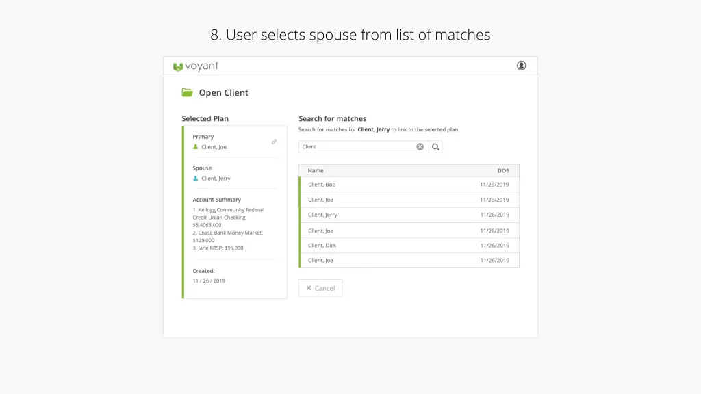 8 user selects spouse from list of matches