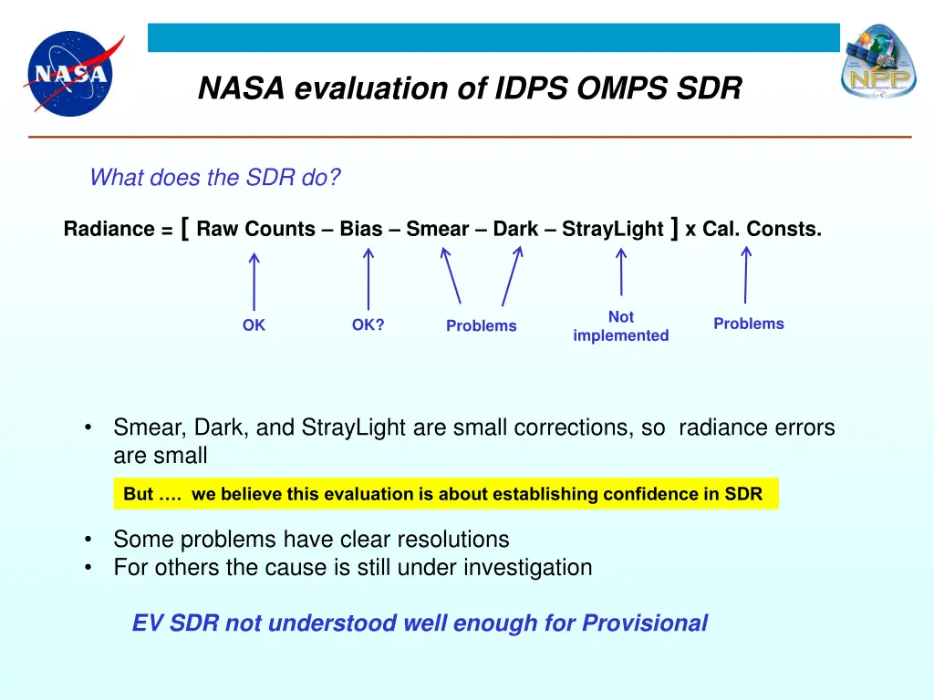 nasa evaluation of idps omps sdr