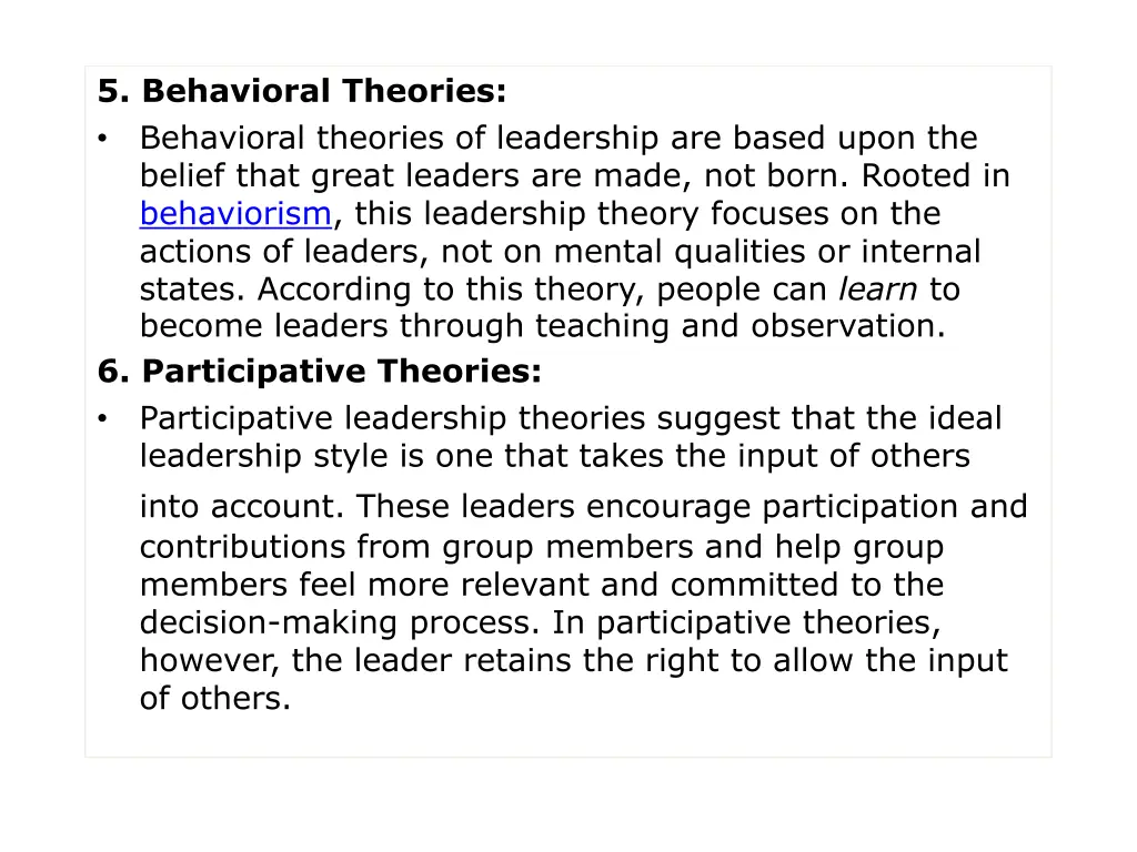 5 behavioral theories behavioral theories