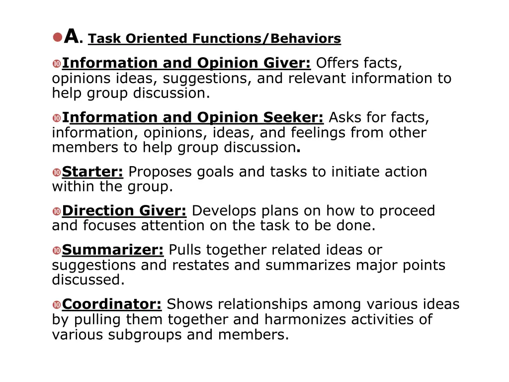 a task oriented functions behaviors