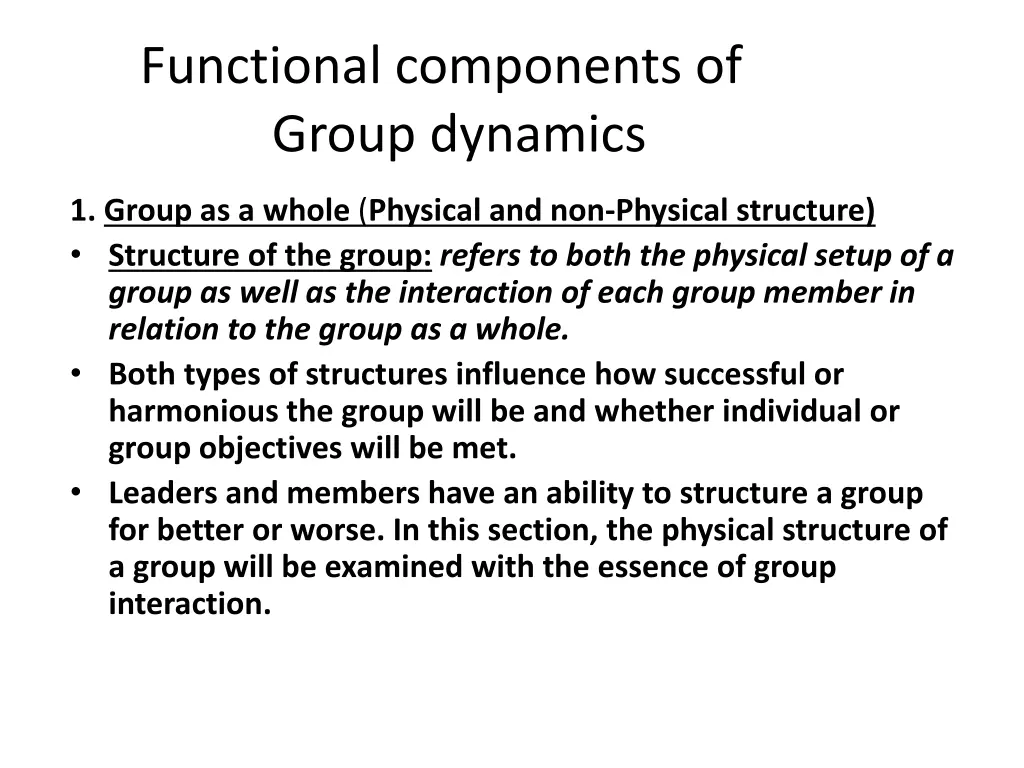 functional components of group dynamics 1