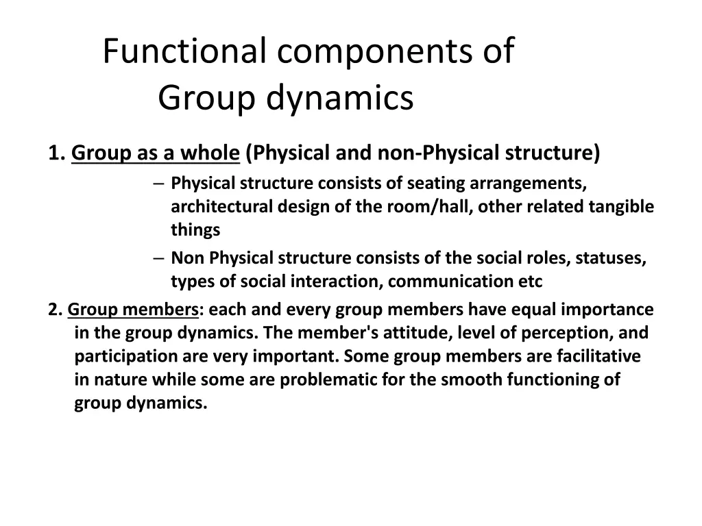 functional components of group dynamics