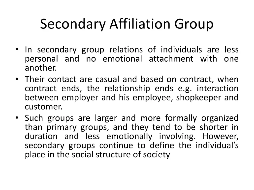 secondary affiliation group