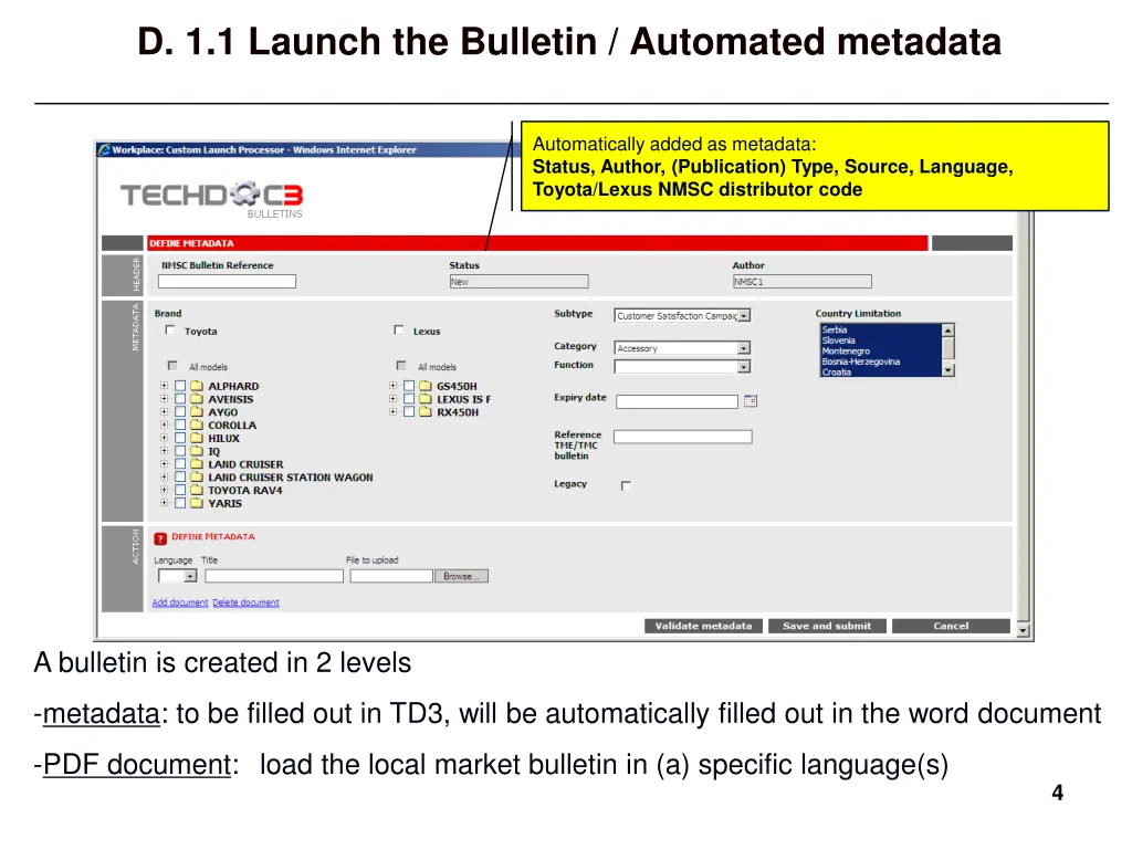 d 1 1 launch the bulletin automated metadata