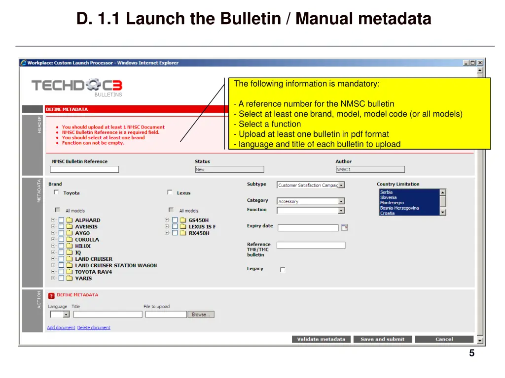 d 1 1 launch the bulletin manual metadata