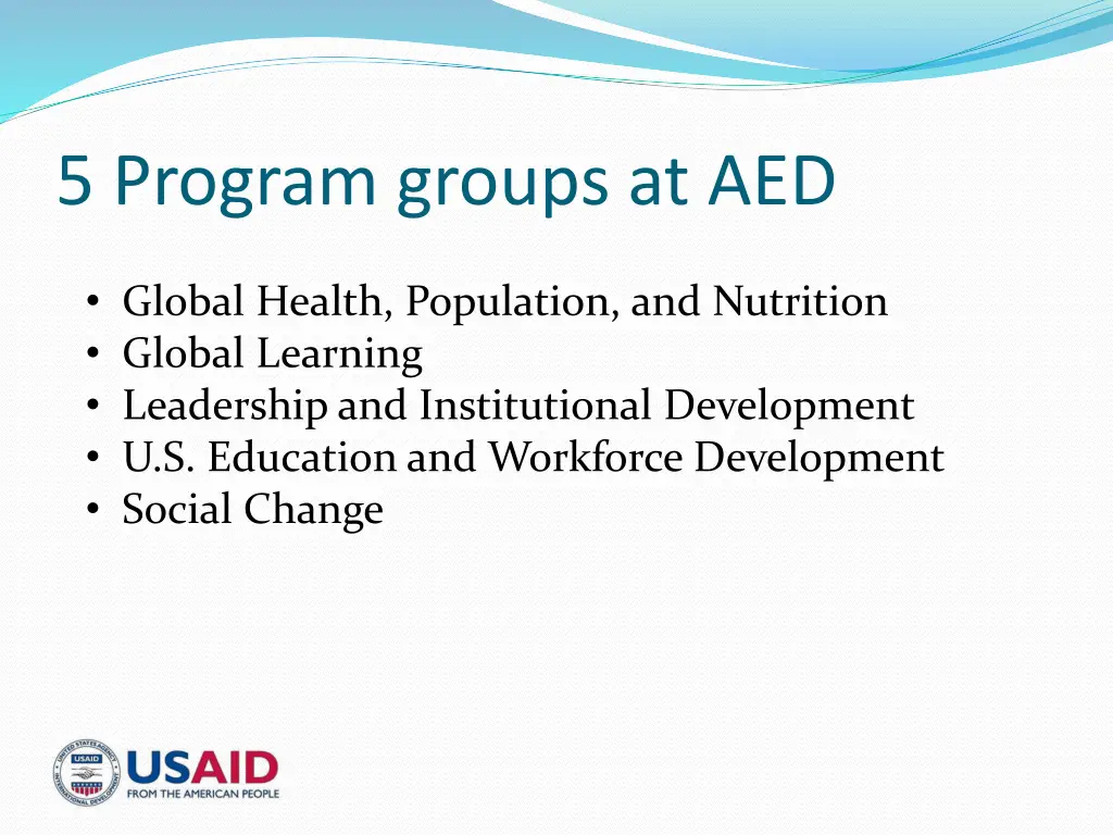 5 program groups at aed