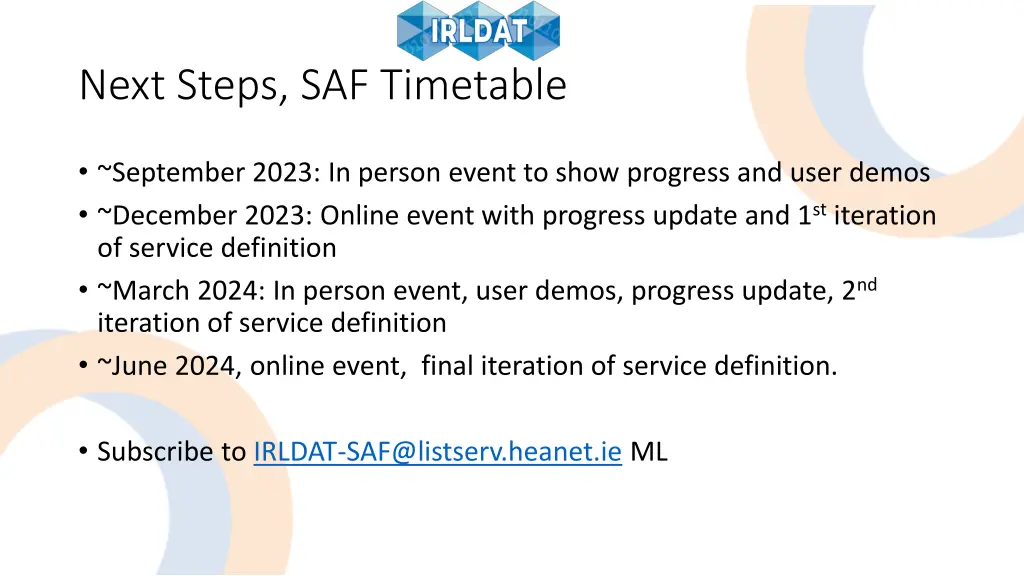 next steps saf timetable