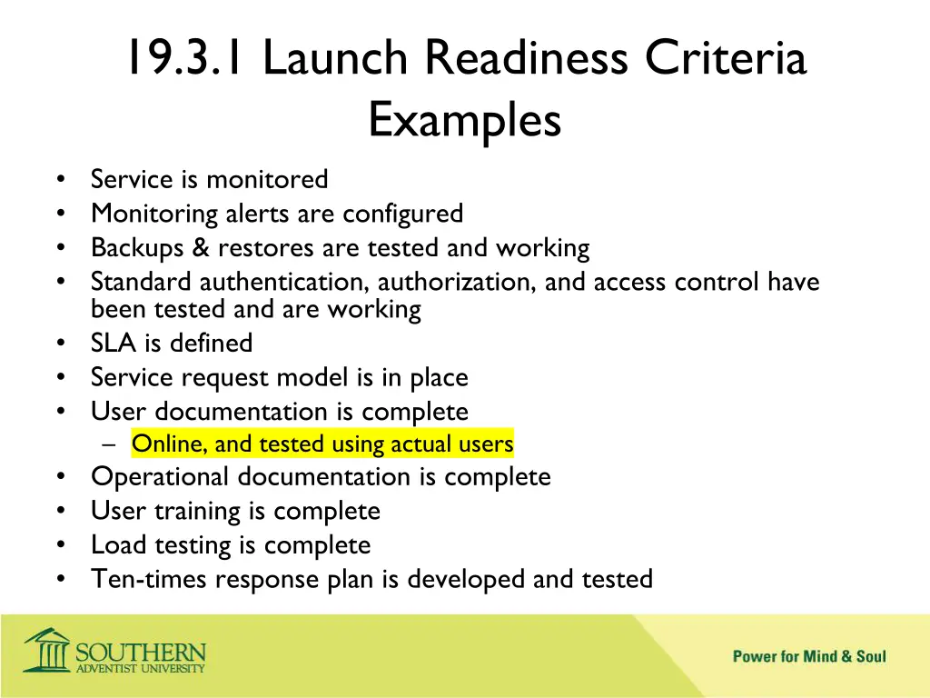 19 3 1 launch readiness criteria examples service