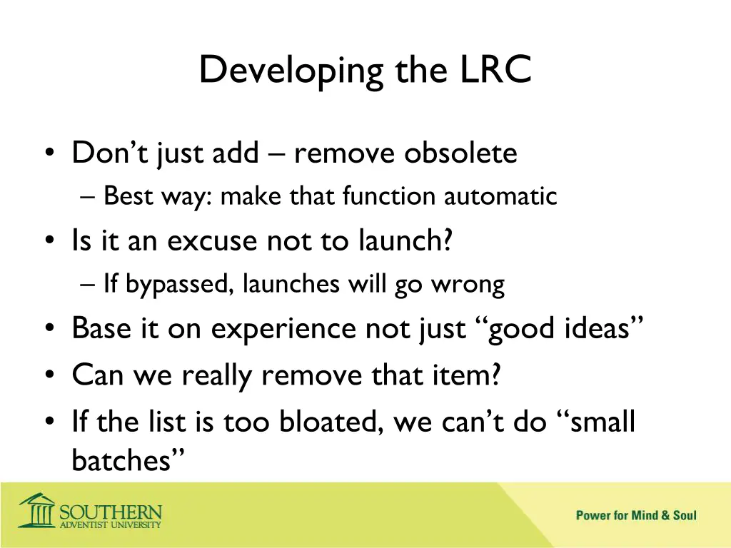 developing the lrc