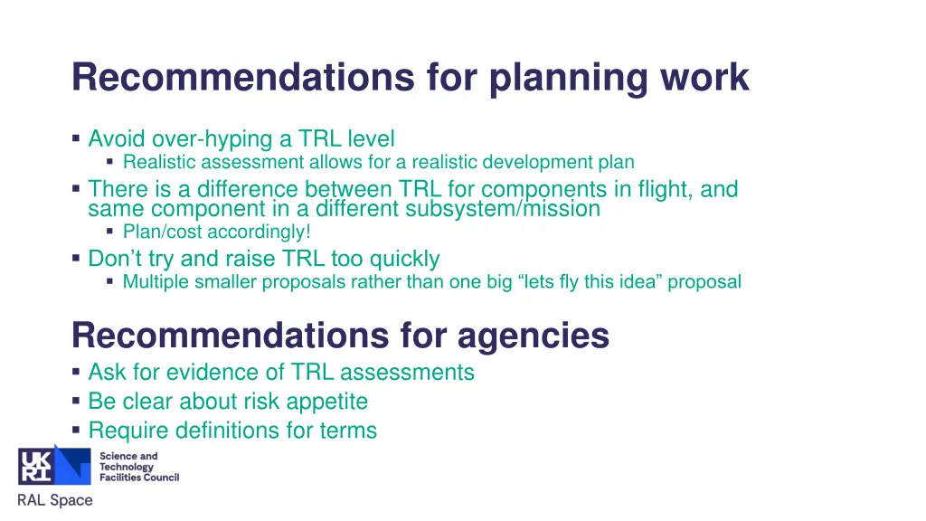 recommendations for planning work