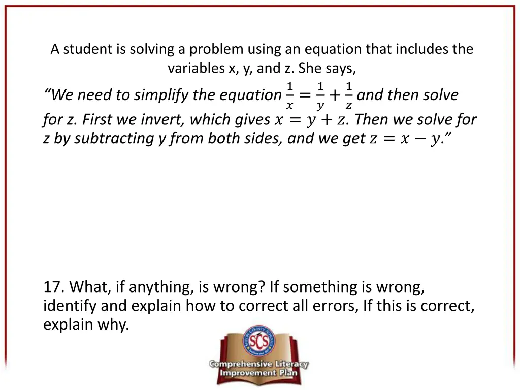 a student is solving a problem using an equation