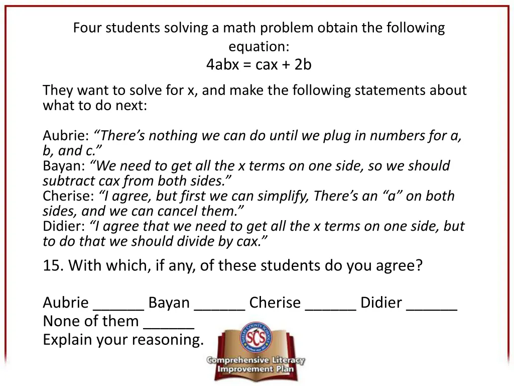 four students solving a math problem obtain