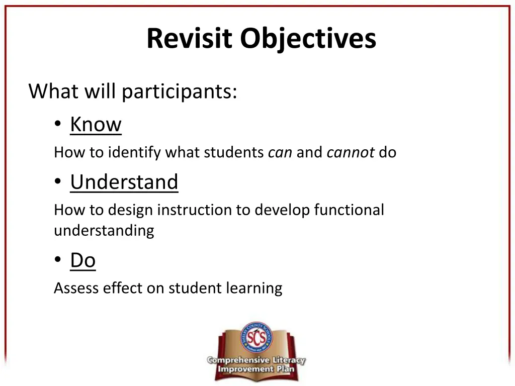 revisit objectives