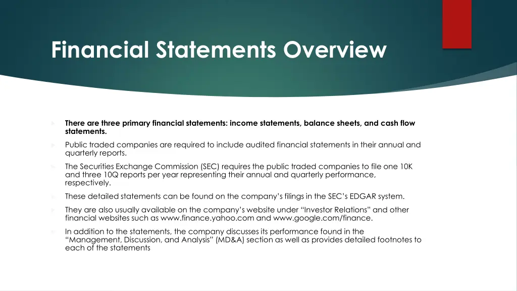 financial statements overview