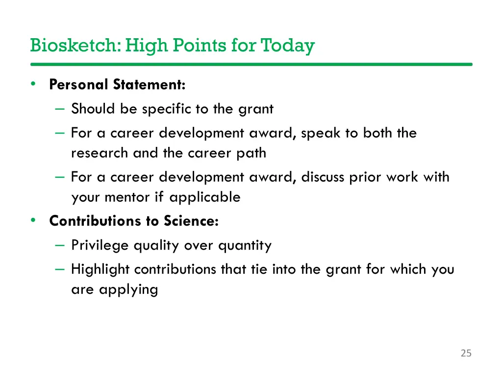 biosketch high points for today