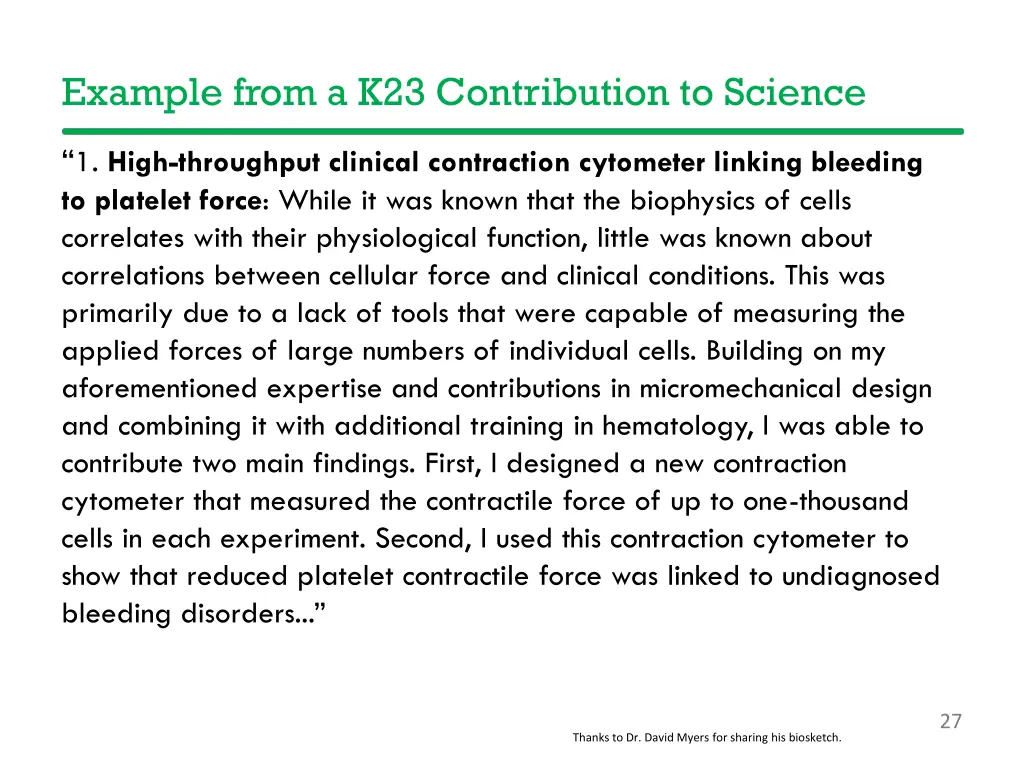 example from a k23 contribution to science