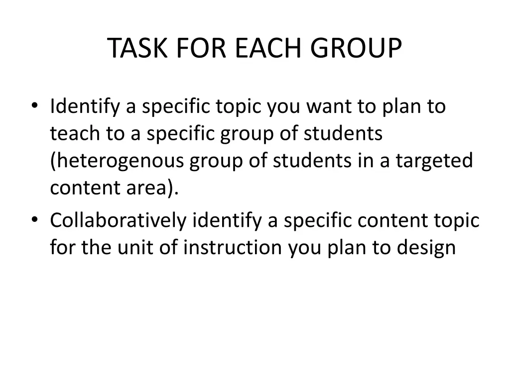 task for each group