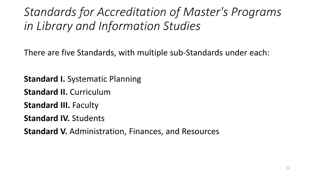 standards for accreditation of master s programs