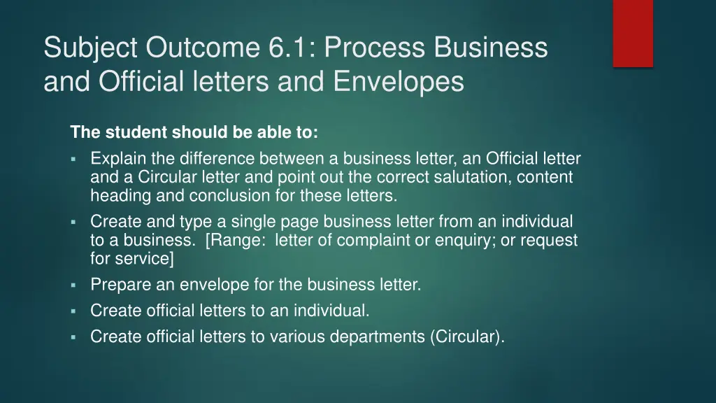 subject outcome 6 1 process business and official