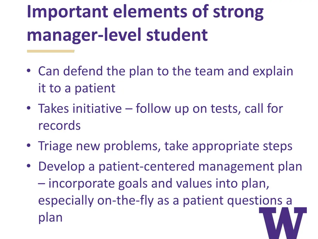 important elements of strong manager level student