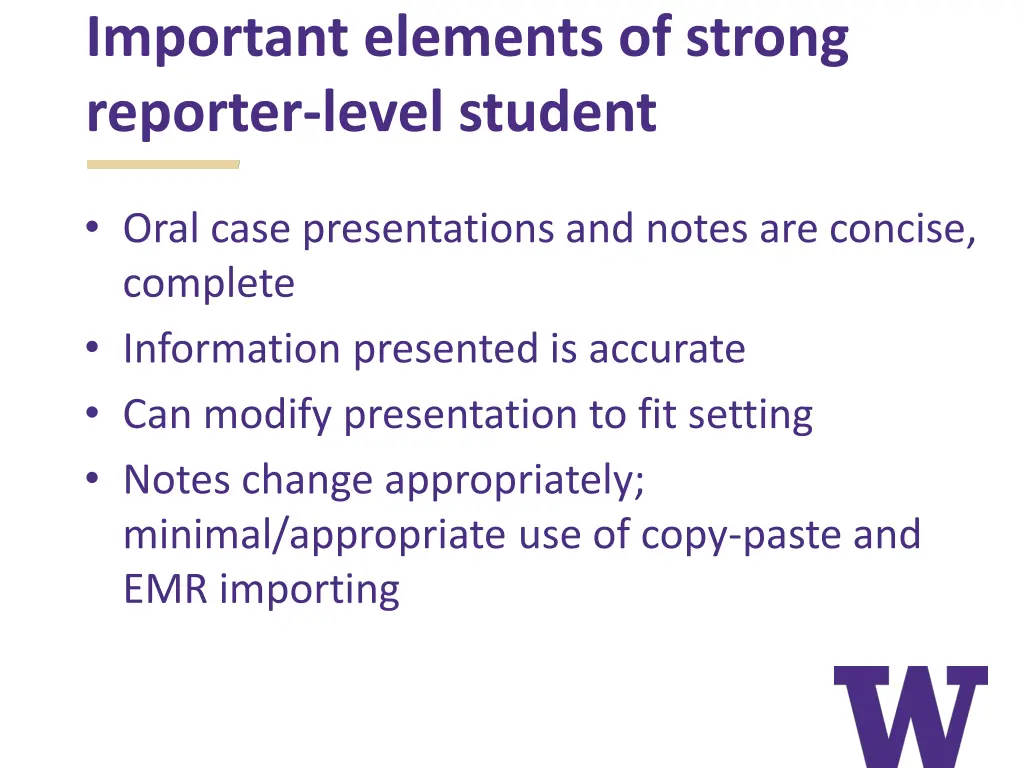 important elements of strong reporter level